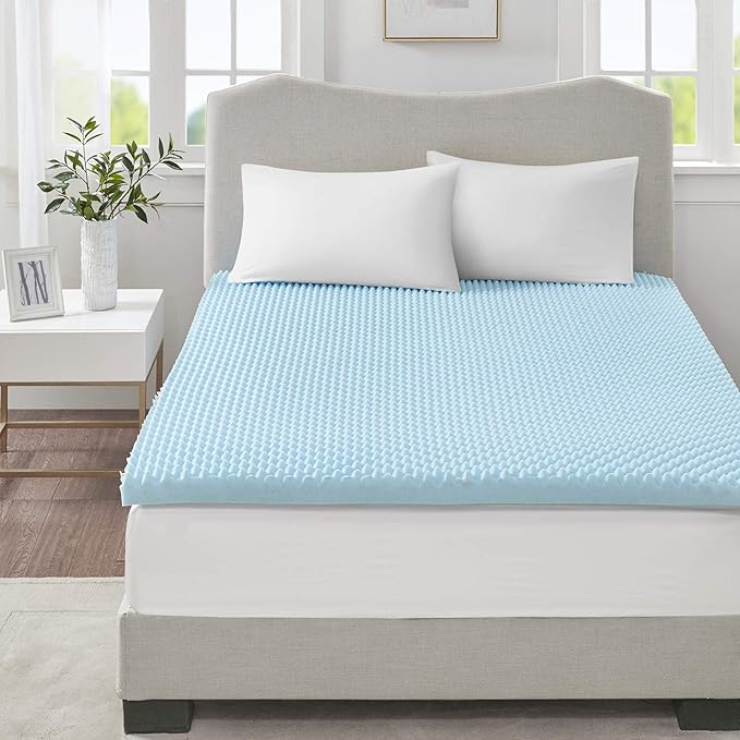 Sleep Philosophy Gel Infused Memory Foam Mattress Topper Luxurious, All Season Enhanced Bed Support, Queen, 3" Thick, Without Cover Blue