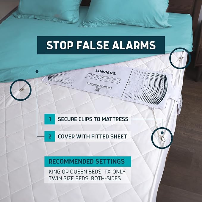 Lunderg Early Alert Bed Alarm for Elderly Adults - Wireless Sensor Pad & Pager - with Pre-Alert Smart Technology - Safety Bed Alarms and Fall Prevention for Elderly and Dementia Patients (Pack of 2)
