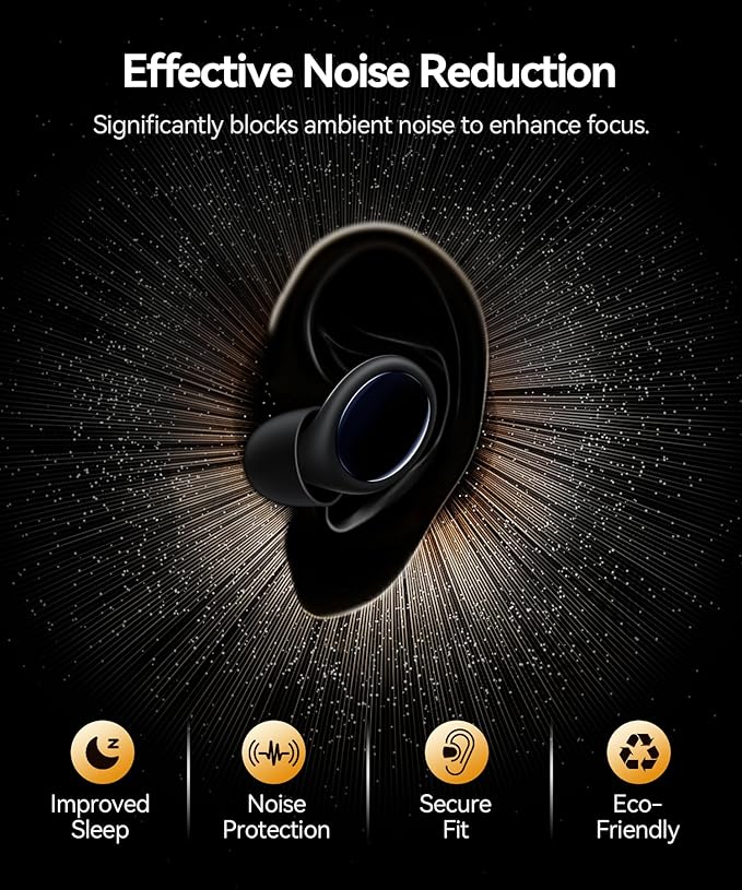 Ear Plugs for Sleeping 45dB Noise Cancelling Ear Plugs for Noise Reduction & Snoring, Concerts, Earplugs for Sleep,Sider Sleepers Airplane, Silicone Earplugs Reusable Concert Ear Plug+8Tip Black