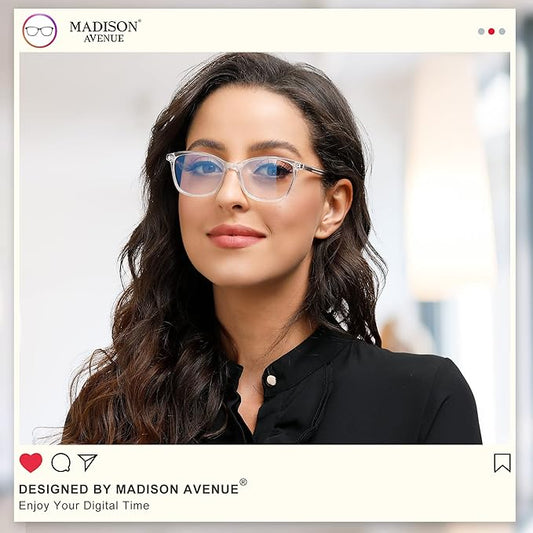 Madison Avenue Blue Light Blocking Glasses Anti Eyestrain UV Glare Blue Light Glasses for Women TV Phone Computer Gaming Eyeglasses (Clear)