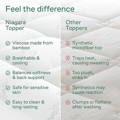 Ultra Soft Queen Size Mattress Topper - Viscose Made from Bamboo Pillow Top Mattress Pad for Back Pain Relief - Naturally Cooling for Hot Sleepers, White