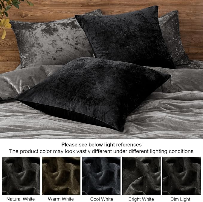 PHF Truly Velvet Throw Pillow Covers, 24"x24", No Insert, 2 Pack Color Gradient Cushion Covers, Ultra Soft Cozy Square Covers Shell for Luxurious Home Decorative, No Shedding, No Pilling, Black