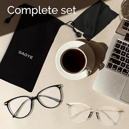 Gaoye Blue Light Blocking Glasses Women/Men, Fashion Cat Eye Fake Eyeglasses UV Ray Filter Computer Gaming Glasses (Black+Transparent)