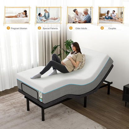 MUUEGM Adjustable Bed Base Frame, Ergonomic Electric Bed Bases with Wireless Remote Control and Head-Pillow-tilt, USB A&C, Massage, Zero Gravity, Anti-Snore, Twin XL