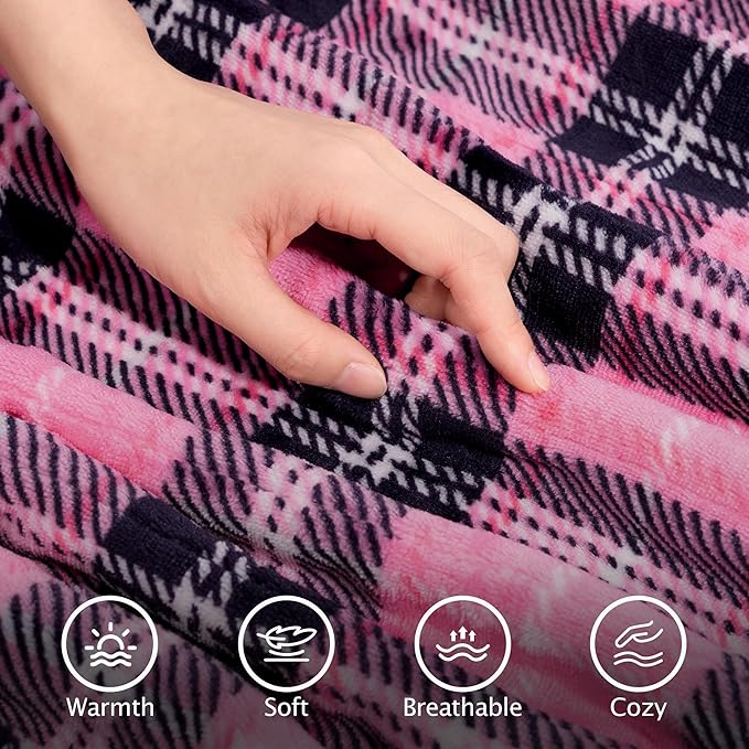 Electric Heated Blanket 90"x100",Fast Heating King with 8 Hours Auto Off/8 Heats Levels,Soft Pink Plaid Sherpa Electric Blanket with ETL Certification & Over-Heat Protection
