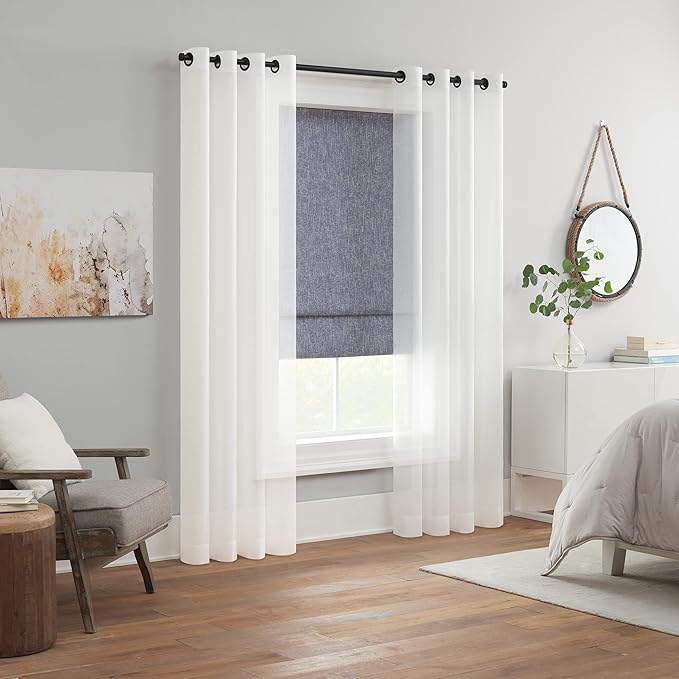 Eclipse Drew Noise Reducing Blackout Cordless Lined Window Roman Shade for Living Room, 33 in x 64 in, Blue