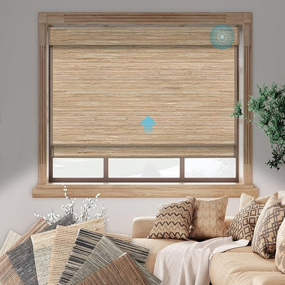 SmartWings Fabric Sample for Motorized Natural Woven Wood Shades Work with Matter Thread Homekit Z-Wave Alexa Google, Electric Auto Roman Blinds for Smart Home/Office, Various Materials, Multi Color