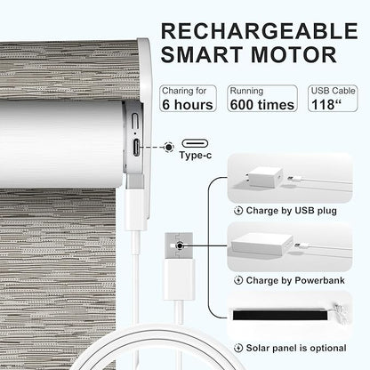 Motorized Blinds with Remote,Blackout Smart Roller Shades with App,Voice Control,Jacquard Fabric,Thermal Insulated Automatic Blinds,Electric Shades with USB/Solar Pannel.Maze Brown