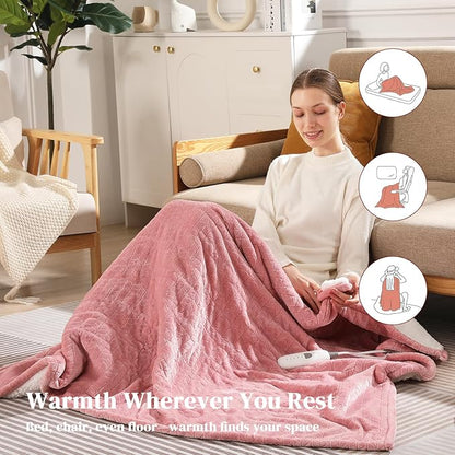 Twin Electric Blanket 62"x84" Heating Blanket Twin, Wheat Pattern Ultra-Soft Flannel & Thick Sherpa with 5 Heat Settings & 10 Hour Auto Shut-Off, ETL & FCC Certified, Machine Washable Home Use, Pink