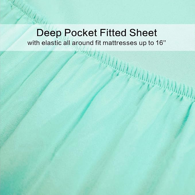 4 Piece Bed Sheet Set (Queen,Mint) 1 Flat Sheet,1 Fitted Sheet and 2 Pillow Cases,Brushed Microfiber Luxury Bedding with Deep Pockets