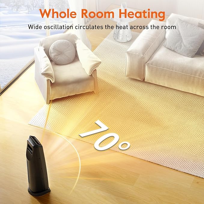 GiveBest Space Heater for Large Room, 24" Ceramic Heater with Remote Control 1H to 8H Timer ETL Certified Digital Oscillating Heater with Overheat Protection Tip-Over Switch for Indoor Use