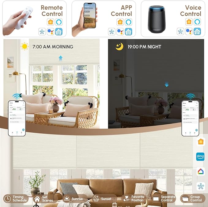 Kincmo No Drill Motorized Blinds with Remote, 100% Blackout Roller Shades for Windows, Custom Electric Blinds Compatible with Alexa, Apple Homekit, Google Home (100% Blackout Dreamy Warm)