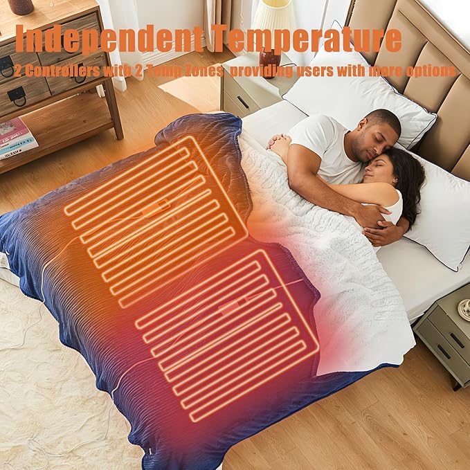 Electric Blanket Queen, 84"x90" Heated Blanket with Dual Control, Over-Heat Protection, 10 Heating Levels &1-8 Hour 5 Time Settings, Auto-Off, Flannel & Sherpa Blanket Fast Heating, ETL Certification