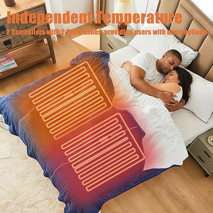 Electric Blanket Queen, 84"x90" Heated Blanket with Dual Control, Over-Heat Protection, 10 Heating Levels &1-8 Hour 5 Time Settings, Auto-Off, Flannel & Sherpa Blanket Fast Heating, ETL Certification