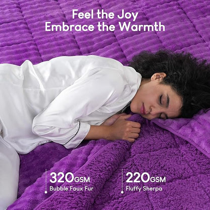Cottonblue Weighted Blanket 20lbs Bubble Fleece Plush Sherpa Heavy Weighted Blankets for Adults, Fits Queen Size Bed, Cute Fuzzy Warm Heavy Blanket for Calm and Better Sleep, 60"x80", Purple