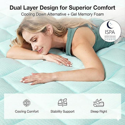 Novilla 4 Inch Dual Layer Memory Foam Mattress Topper, 2 Inch Gel Memory Foam and 2 Inch Cooling Down-Alternative Mattress Pad Cover for Back Pain, Breathable & Certi-Safe, Twin
