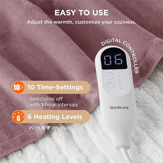 Bedsure Electric Blanket Full Size - Soft Flannel Heated Blanket, Fast Heating with 10 Time Settings & 6 Heat Settings, Warm Gifts for Women Grandma (72x84 inches, Pink)