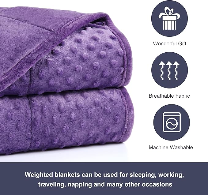 Alomidds Weighted Blanket, Luxury Velvet Weighted Blankets for Adults and Kids,Warm and Breathable Soft and Comfort Minky, Cute Heavy Blanket with Premium Glass Beads (36"x48" 5LBS, Purple)