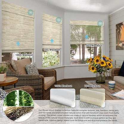 SmartWings Motorized Blinds Natural Woven Wood Shades for Windows Work with Matter Thread Homekit Z-Wave Alexa Google, Electric Auto Roman Shades Cordless Remote Control Customized, Kenaf 010
