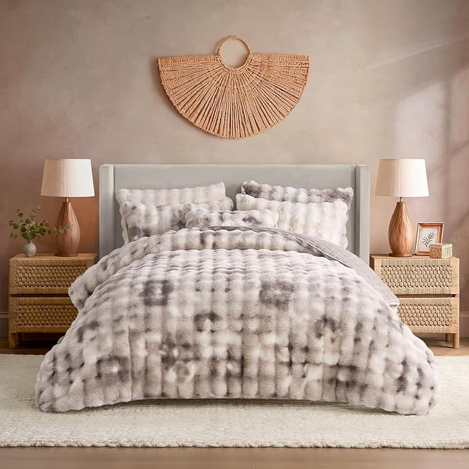 YnM Ultra-Soft Weighted Blanket, Fluffy Bubble Cuddle Heavy Bed Blanket, Plush Faux Fur Big Comforter, Soft & Warm Home Decor Piece (Tie-dye Brown, 90''x104'' 20lbs, King/Ca King)