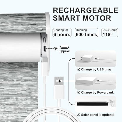 Motorized Blinds with Remote,Blackout Smart Roller Shades with App,Voice Control,Jacquard Fabric,Thermal Insulated Automatic Blinds,Electric Shades with USB/Solar Pannel.Maze Grey