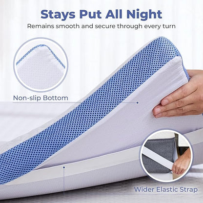 BDEUS 3 Inch Gel Memory Foam Mattress Topper King Size, Cooling Mattress Topper for Back Pain Relief, Non-Slip Design with Removable & Washable Soft Bamboo Cover.