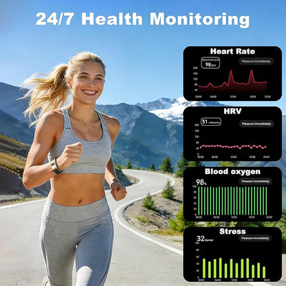 Smart Bracelet for Women Men,Wearable Activity & Fitness Tracker,All-Day Heart Rate/Stress/HRV/Step Monitor,24H Sleep Tracker,Multiple Sport Modes Smart Wristband with 2 Bands, Free APP