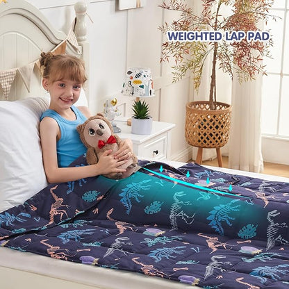 yescool Dinosaur Weighted Blanket 7 Pounds Cooling Weighted Lap Blanket, Navy Heavy Blankets for Sleeping, Weighted Throw Blankets Gift for 60-80lbs, 40"x60"