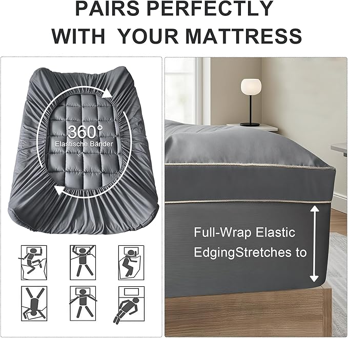 3 Inch Mattress Topper Twin Size Breathable Filled Soft Fluffy Supportive for Back Pain Relief, Bed Mattress Pad Pillow Topper with Extra Thick Padded Protector for 8"-21" Deep Pocket