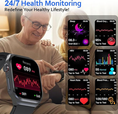 Health Smart Watches for Men Women - 1.87'' Large Display Fitness Trackers Watch with Heart Rate, Blood Pressure, Blood Oxygen, Sleep & Stress Track, 110+ Sports Modes, IP68 Waterproof Watch,Black