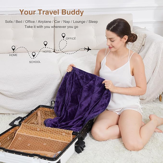 Alomidds Weighted Blanket 7lbs, Cozy Soft Flannel Portable Weighted Lap Blanket for Adults, Small Travel Weighted Blanket for Relaxing, Sleeping, Napping, Machine Washable, Purple, 29" x 24"