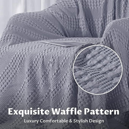 Cooling Cotton Waffle Weave Throw Blanket - Lightweight Breathable Blanket of 50% Rayon Derived from Bamboo for Hot Sleepers, Summer Throws for Couch Bed Sofa, Light Blue, 50"x60"