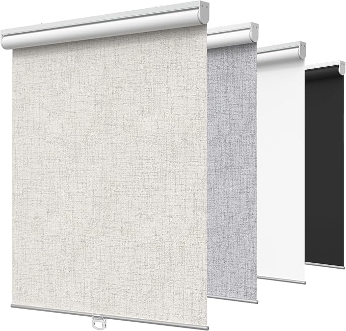 GENIMO 100% Blackout Roller Window Shades, Window Blinds Cordless with Thermal Insulated, UV Protection Fabric, Mini French Door Blinds for Home, Office, Bedroom, Easy to Install, Ivory, 26" W X 72" H