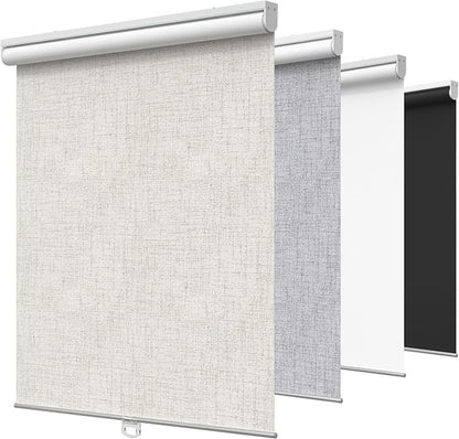 GENIMO 100% Blackout Roller Window Shades, Window Blinds Cordless with Thermal Insulated, UV Protection Fabric, Mini French Door Blinds for Home, Office, Bedroom, Easy to Install, Ivory, 34" W X 72" H