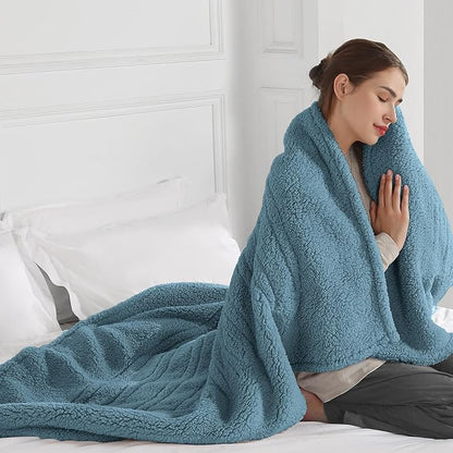 ESTINGO Electric Blanket Throw, Fast Heating Blanket with Overheat Protection, Heated Sherpa Blanket with 5 Heating Levels & 4 Hours Auto Off for Couch Office Use, Ideal Gift, 50"x60", Slate Blue