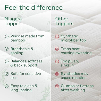 Ultra Soft Queen Size Mattress Topper - Viscose Made from Bamboo Pillow Top Mattress Pad for Back Pain Relief - Naturally Cooling for Hot Sleepers, Green