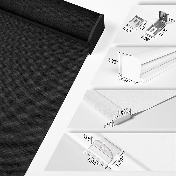 BERISSA Cordless Blackout Roller Shades for Windows,Free-Stop Linen Fabric Windows Blinds with Cassette Valance,Thermal Insulated UV Protection Roller Blinds for Home Office. Black.21 W x 48" H