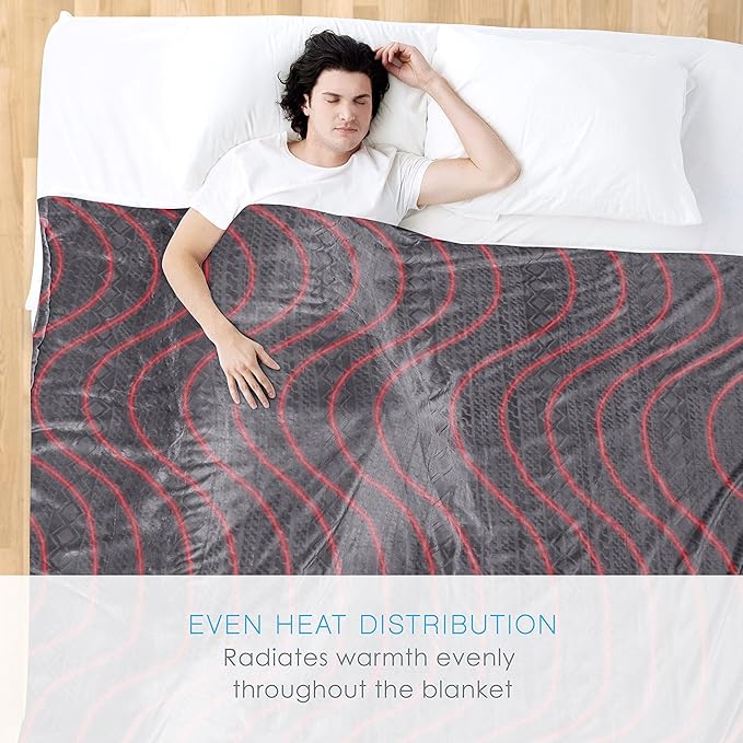 Pure Enrichment PureRelief Deluxe Heated Blanket - 10 Heat Settings, Super Soft Micromink Velvet Fabric, LCD Controller, Auto Shut-Off Timer, Machine Washable - Twin Size Electric Blanket