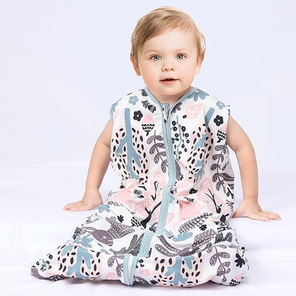 Baby Sleep Sack 6-12 Months 3 Pack Baby Wearable Blanket 100% Rayon Cotton 2-Way Zipper Toddler Sleeping Sack .Comfy Soft Lightweight TOG 0.3 (Rabbit&Rocks&Green,)