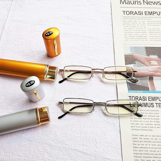 Blue Light Blocking Reading Glasses - Slim Pocket Readers with Pen Clip Case Mini Lightweight Readers