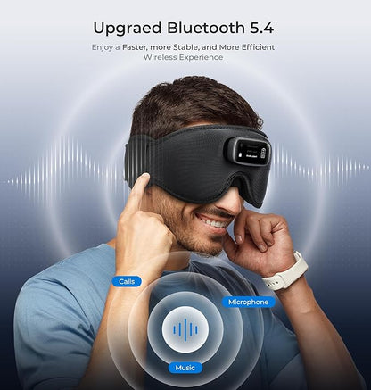 LC-dolida Pro Bluetooth Sleep Mask with White Noise & 3 Lights, Sleep Headphones with Upgrade Chip & Pure Sound, 3D Zero-Pressure Design for Side Sleepers, Total Blackout Soft Sleep Eye Mask, Black