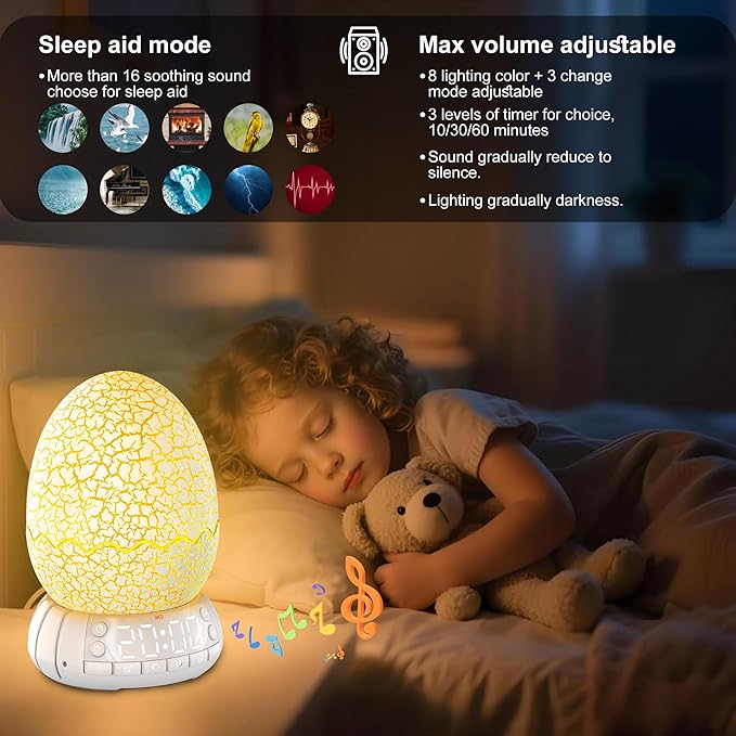 Turtle Smart Clock with Bluetooth Speaker & Mood Light 2 Alarm Settings + 20 White Noise Songs + 11 Color LED Egg Lamp Touch Control & Dimmable for Bedroom, Nursery, Home Office (Ocean)