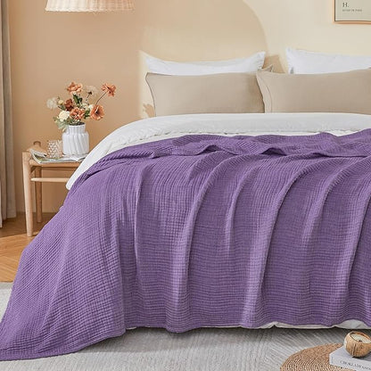 EMME Cotton Muslin Twin XL Blanket Breathable Gauze Blanket Soft Lightweight Blankets Adults Gifts for Women (Purple, 66"x90")