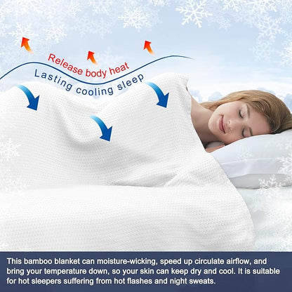 DANGTOP Cooling Blankets, 100% Rayon Derived from Bamboo, Absorbs Body Heat to Keep Cool on Warm Night, Ultra-Cool Lightweight Blanket(79x91 inches, White)