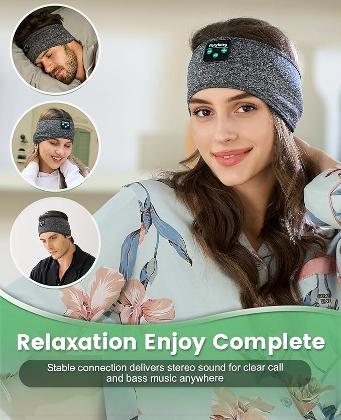 Perytong Sleep Headphones Bluetooth 5.4, Wireless Sleep Headphones with Ultra-Thin HD Stereo Speakers for Side Sleepers, Soft & Breathable Sport for Running Yoga Travel Nap