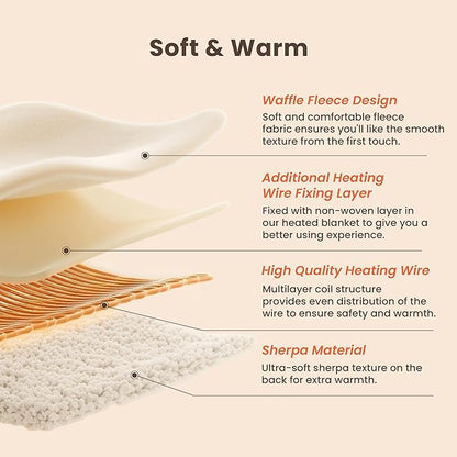 Heated Blanket Electric Blanket Queen Waffle,84x90 Inches Sherpa Fleece Fast Heating Blanket 6 Heating Levels & 10 Hours Auto Off ETL Certification, Grey Queen