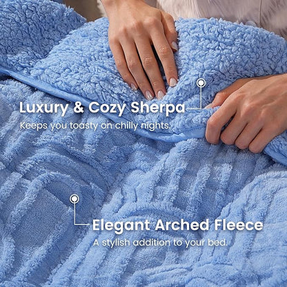 Sherpa Fleece Adult Weighted Blanket Great for Sleep, 15 lbs Dual Sided Soft Fuzzy Heavy Blankets for Couch Bed Sofa, Cozy Warm Fluffy Arched Jacquard Throw for Winter (Blue, 48" x 72", 15 Pounds)