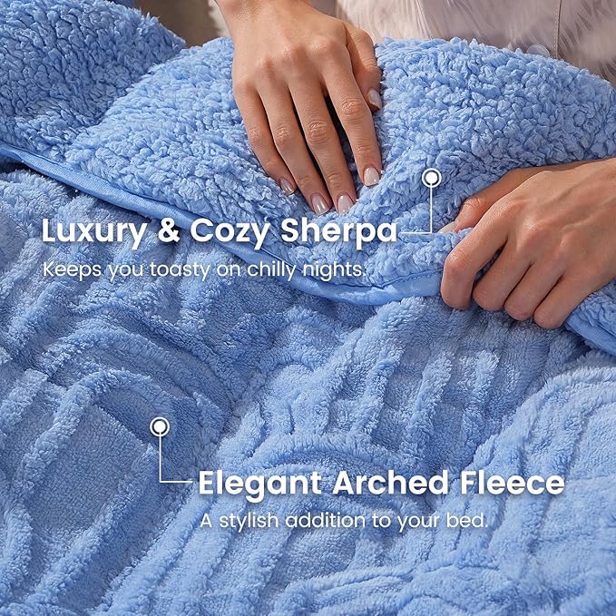 Sherpa Fleece Adult Weighted Blanket Great for Sleep, 15 lbs Dual Sided Soft Fuzzy Heavy Blankets for Couch Bed Sofa, Cozy Warm Fluffy Arched Jacquard Throw for Winter (Blue, 60" x 80", 15 Pounds)