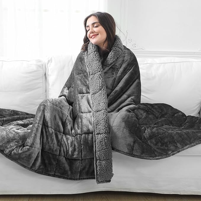 Aemicion Sherpa Fluffy Weighted Blanket for Adults, Washable Plush Weighted Blanket,15lbs 48x72in Weighted Cozy Blanket as Gifts for Women Man-Dark Grey