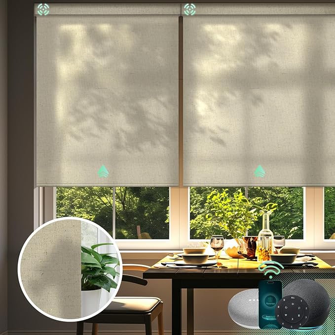 Yoolax Motorized Blinds with Remote, Light Filtering Smart Blinds Work with Alexa Google Home, Automatic Roller Shades for Indoor Windows Living Room, Custom Size (V - Haystack Yellow)